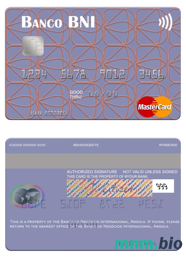Angola Banco de Negócios Internacional przykład karty mastercard w formacie PSD